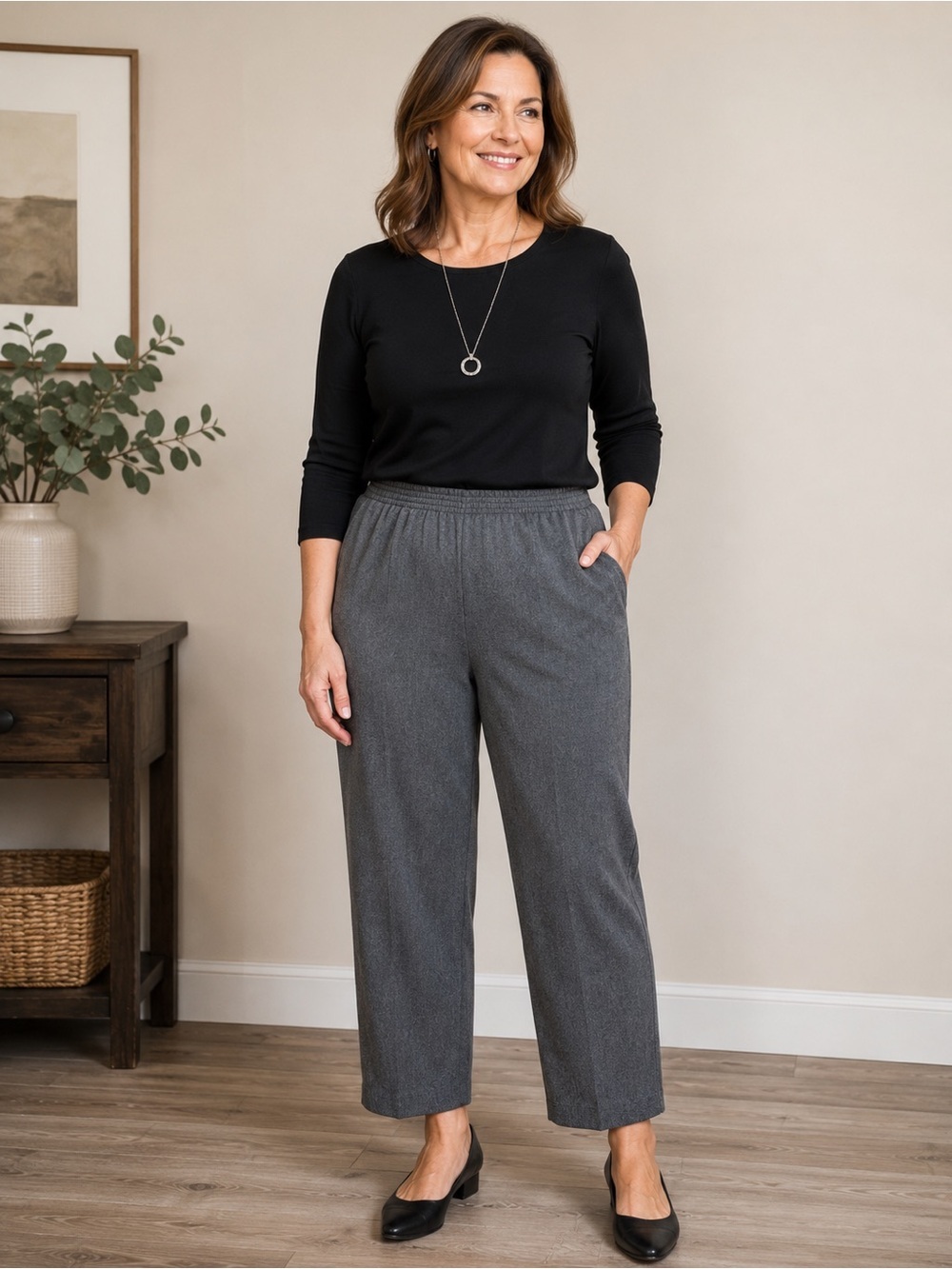 Alfred Dunner Women’s Gray Pull-On Stretch Pants Elastic Waist size 16